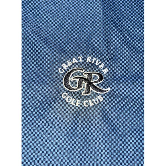FJ Footjoy Mens Golf Polo Shirt Blue/Black Checkered L Great River Golf Club - Picture 3 of 7